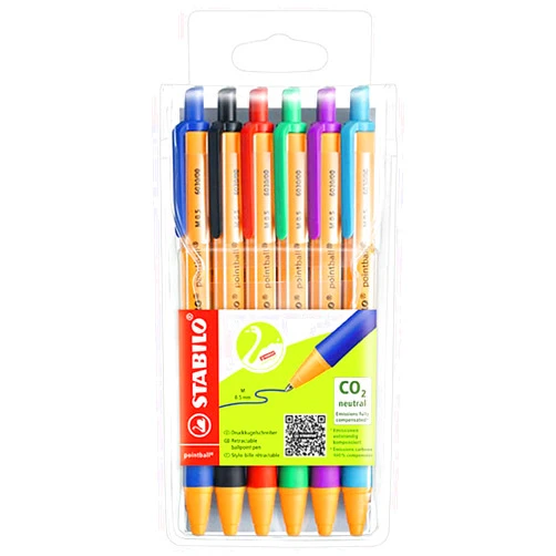 STABILO Ballpoint - STABILO pointball - Wallet of 6 - Assorted colors