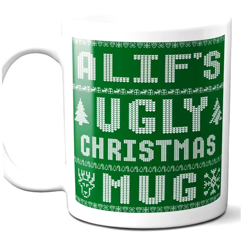 Westwood Tees Alif Name Christmas Gift. Personalized Ugly Christmas Sweater Coffee Mug. Funny Custom Xmas Gift, Stocking Stuffer For Friends, Coworkers And Person Who Has Everything. 11 Ounces.