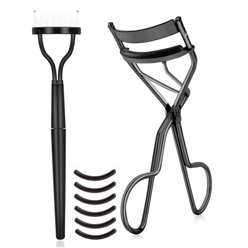TPPICK Eyelash Curler Kit Metal Lash Curlers with Eyelashes Separator Comb Tools & 6 Replacement Refill Pads (Black)
