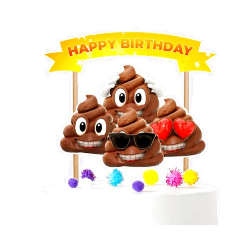 PC Poop NEWMOJI® Cardstock Cake Topper - Fun Poopers Birthday Party Decoration, Durable & Food-Safe Design.