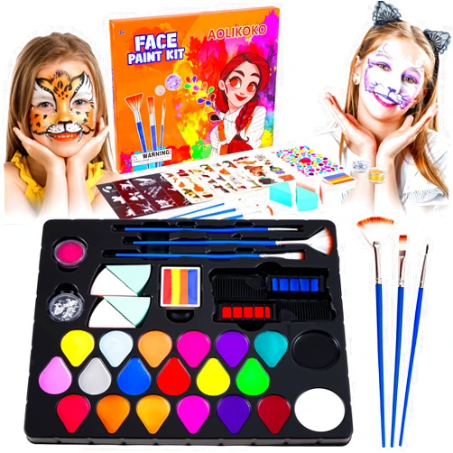 AOLIKOKO 20 Colors Face Paint Kit ，Professional Face Painting kit, Birthdays, Halloween Face Body Makeup Kit,Ideal for Cosplay Party SFX Arty Stage Makeup (Set 3)