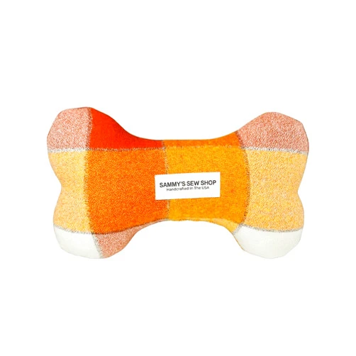 Sammy's Sew Shop Pumpkin Spice Dog Bone Squeaky Toy - Puncture Proof Squeaker, Premium Mammoth Flannel Fabric, Dog Toy Stuffed with Sustainable, Hypoallergenic Stuffing