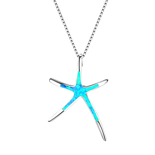 Vessantara Ocean Necklace,Blue Opal Pendant Necklace 925 Silver Sea Turtle Starfish Shark Tortoise Wave Palm Tree Beach Hawaiian Ocean Themed Jewelry Gifts for Women Daughter Wife Girl Birthstone