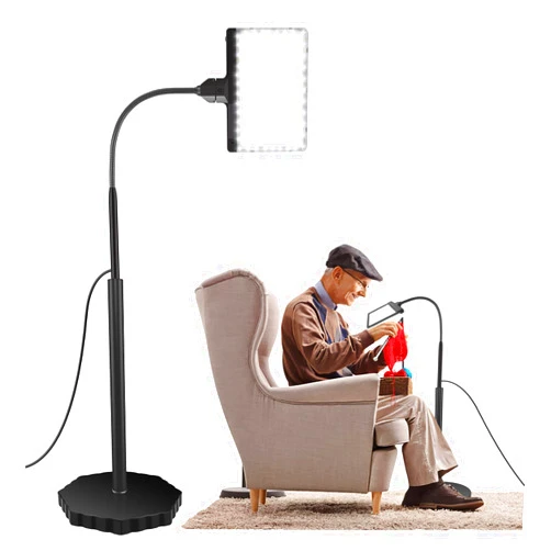 NZQXJXZ 5X Floor Magnifying Glass with Light and Stand, 36 LED Dimmable Floor Magnifying Lamp, 3-in-1 Adjustable Lighted Magnifier for Reading, Sewing, Crafts, Close Work etc