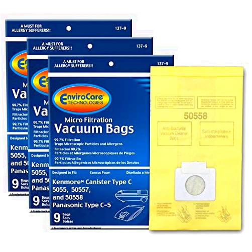 EnviroCare Replacement Micro Filtration Vacuum Cleaner Dust Bags Designed to Fit Kenmore Canister Type C or Q 50555, 50558, 50557 and Panasonic Type C-5 27 pack