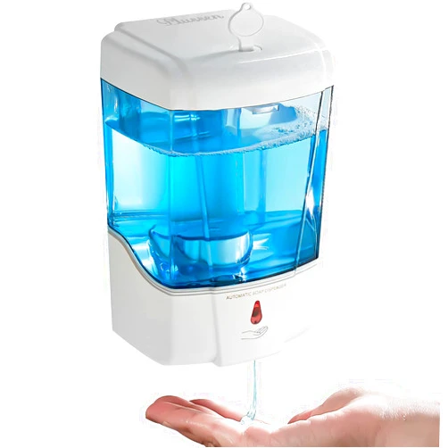 PLUSSEN Soap Dispenser Wall Mount, Automatic Hand Sanitizer Dispenser 600ml Gel n Liquid Touchless Commercial Wall Soap Dispenser for Bathroom,White-600ml