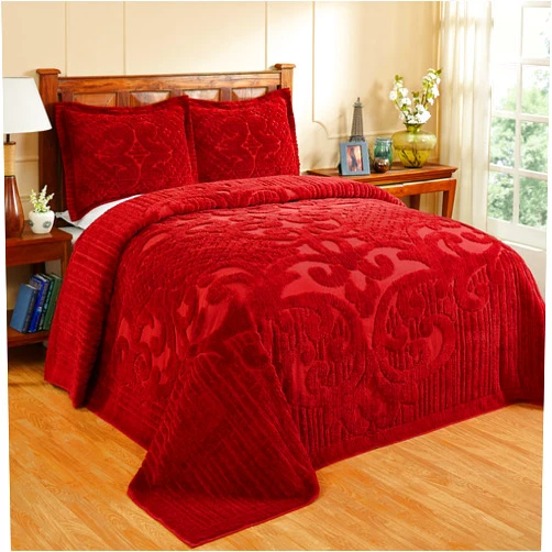 Better Trends Chenille Bedspreads Queen Size, Burgundy 100% Cotton Chenille Medallion Design Tufted Bedding Coverlet Soft Lightweight, 102