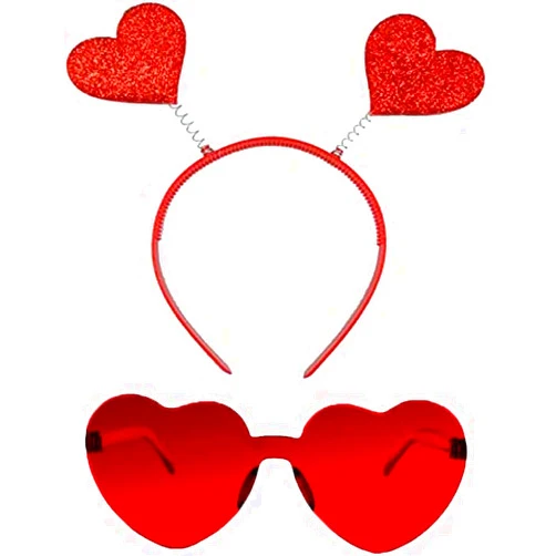 UEMIS 2Pcs Valentine's Day Red Heart Head Boppers Headbands and Heart Shape Sunglasses for Party Holiday Wedding Birthday