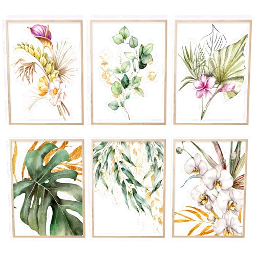 HoozGee Boho Botanical Wall Art Prints Plant Leaves Watercolor Canvas Prints Poster Gold and Green Floral Leave Pictures for Bathroom Bedroom Living Room Office Wall Decor (Leaf Minimalist Poster, 11