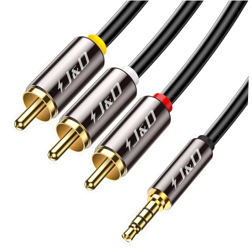 J&D 3.5mm to RCA AV Cable, Gold Plated Copper Shell Heavy Duty 3.5mm 1/8 inch Male TRRS to 3 RCA Male Plug Stereo Audio Video AUX Cable for Tablet, Speaker, Home Theater, 6 Feet