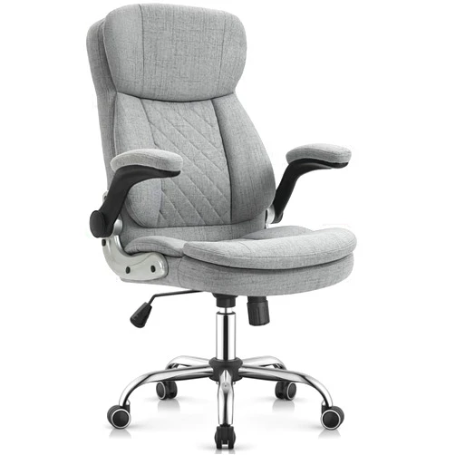 YAMASORO Fabric Office Chair Ergonomic Executive Chair with Lumbar Support,Home Office Desk Chairs Flip up Arms with Wheels, Grey