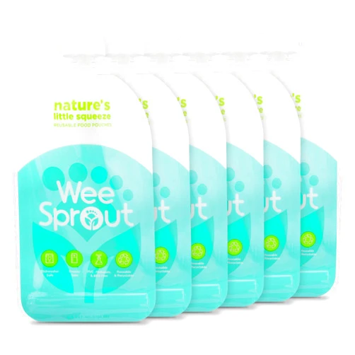 WeeSprout Double Zipper Reusable Food Pouches (Blue, 7 Fl Oz)