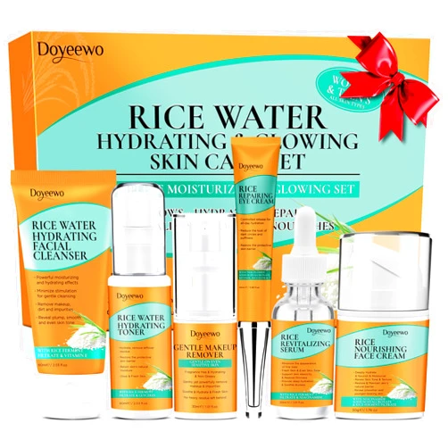 DOYEEWO Womens & Teens Wife Christmas Gift Ideas,Skin Care Set,Professional Hydrate Glow Repair Anti-Aging Rice Water Facial Skin Care Routine Kit,Skincare Gift Set for Teenage Girl Womens Gifts for Christmas