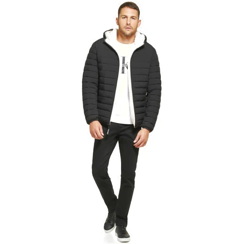 Calvin Klein Men's Lightweight Packable Down Jacket With Fleece Bib and Removable Hood
