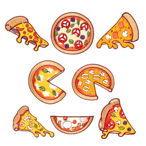 Kirako 8 Pcs Pizza Embroidered Patches Cute Italian Fast Food Slice Sew/Iron on Applique Repair Patch Retro Fun DIY Craft Accessories Gifts for Pizza Lovers Enthusiasts Clothing Jacket Backpack Hat