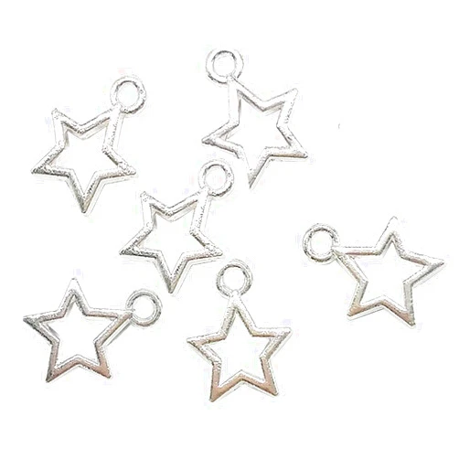 luzen 100Pcs Mini Star Charms Alloy Metal Hollow Star Charms Pendants for DIY Crafting Jewelry Making Earring Bracelet Necklace Accessories, Silver