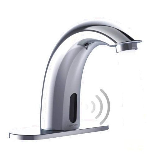 PRIMSOPH Automatic Motion Sensor Hands Free Electronic Infrared Smart Commercial Touchless Bathroom Sink Faucet with Cover Plate Temperature Mixer Battery or Plug-in Powered Satin Chrome