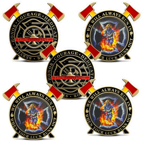 ASmileIndeep 5PCS Firefighter Challenge Coin Set - Thin Red Line Maltese Cross Firefighting Axes Rescue Fireman Coin