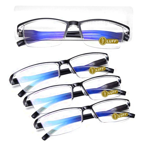 LUFF 4Pcs Anti-Blue-ray Reading Glasses Portable Ultra-Light Readers 1.5X Black