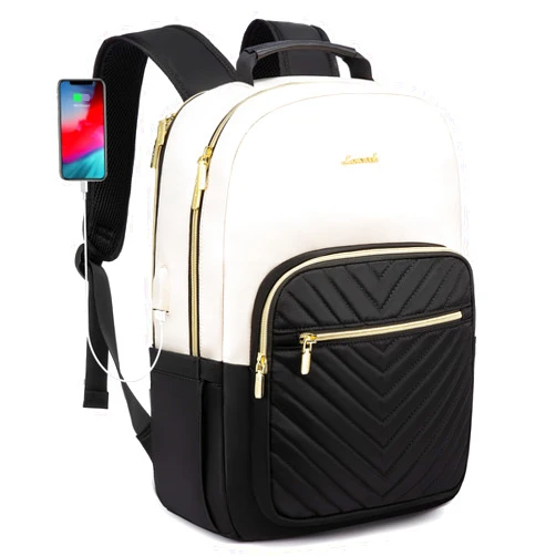 LOVEVOOK Laptop Backpack for Women, 15.6 Inch Backpack Purse, Fashion Travel Work Laptop Bag with USB port, Nurse Backpacks, College Sport Dayback Business Computer Bags, Beige-black