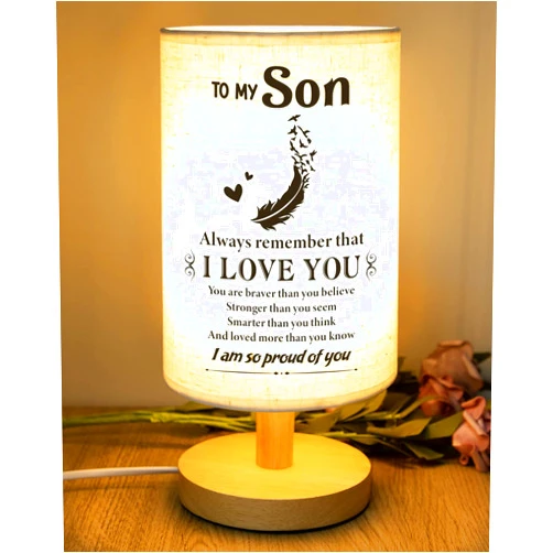 SOUHONEY Gifts for Son for Fathers Day from Mom Dad- Fabric Wooden Desk Lamp for Bedroom Living Room for Son Adult Graduation Season Gifts, Birthday Gifts, Back to School Gifts