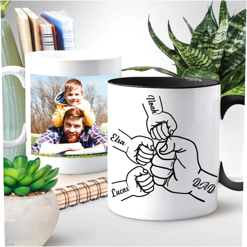 DOCRAGI Custom Fathers Day Dad Gifts From Daughter Son Kids Wife, Birthday Gifts for Dad Stepdad PaPa Grandpa Husband Men, Personalized Ceramic Coffee Dad Mug with Names, Photo - Fist Bump Mug 11/15oz