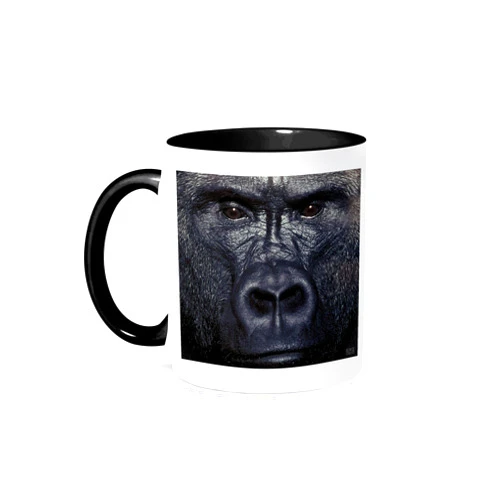 3dRose Lowland Gorilla-Two Tone Black Mug, 11 oz, Multicolored