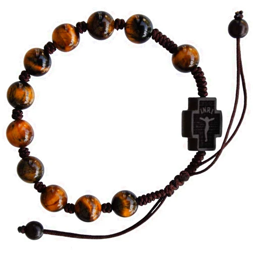 Sine Cera Tiger Eye & Jujube Wood Adjustable 8mm Rosary Bracelet