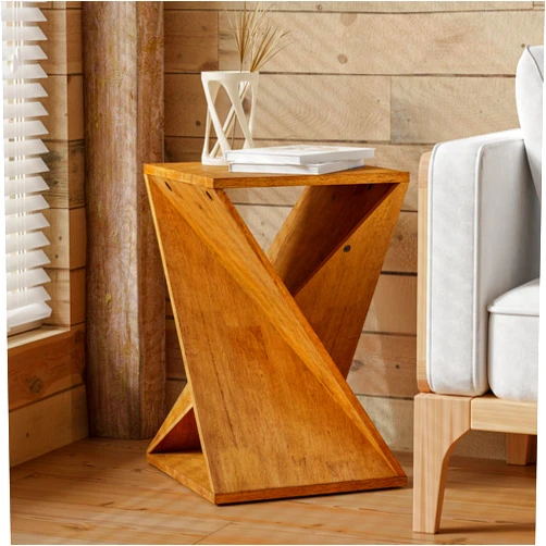 COZAYH Farmhouse End Table Square Solid Wood Pedestal Side Table Rustic Plant Stand with Twisted Design for Living Room, Bedroom, Office, Natural Wood