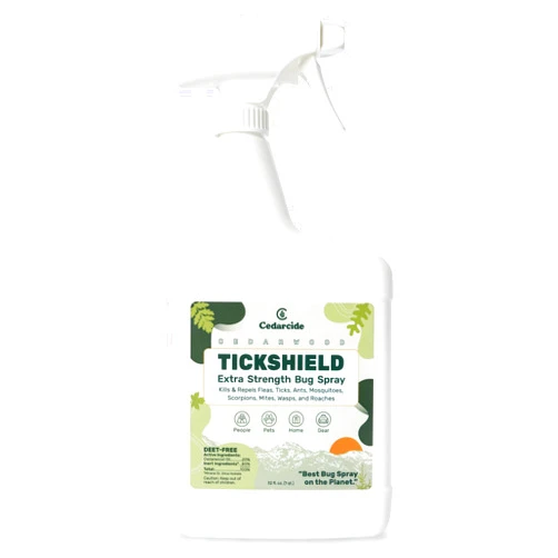 Cedarcide Extra- Strength Tickshield | Deep Woods Cedar Oil Tick & Mosquito Repellent Spray Kills & Repels Ticks, Fleas, Chiggers and Mosquitoes| For People & Pets | Natural Essential Oils | Quart