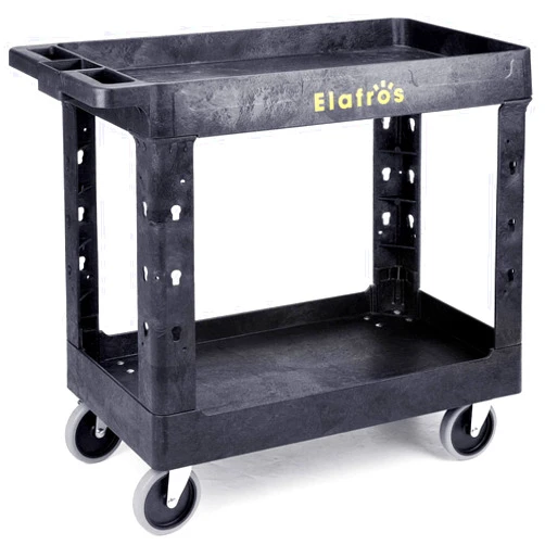 ELAFROS Heavy Duty Plastic Utility Cart 34 x 17 Inch - Work Cart Tub Storage W/Deep Shelves and Full Swivel Wheels Safely Holds up to 550 lbs - 2 Tier Service Cart for Warehouse,Garage, Cleaning