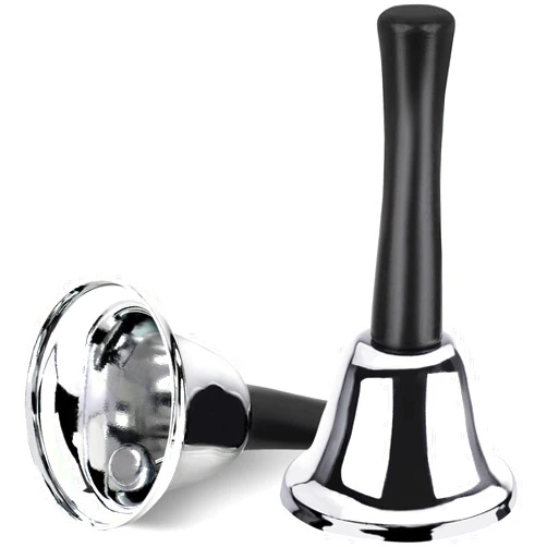 Joyberg 2 Pack Hand Bell, Silver Steel Bell, Ringing Bell with Handle, Dinner Bells for Inside Classroom Bell, for Food Line, Alarm, Jingles, Ringing (Silver)