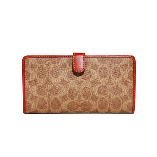 Coach Coated Canvas Signature Skinny Wallet, Tan/Rust