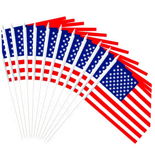 Anley USA United States Mini Flag 12 Pack - Hand Held Small Miniature American US Flags on Stick - Fade Resistant & Vivid Colors - 5x8 Inch with Solid Pole & Spear Top