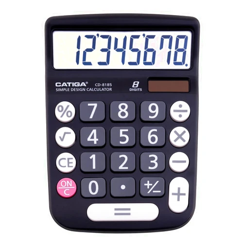 CATIGA Desktop Calculator 8 Digit with Solar Power and Easy to Read LCD Display, Big Buttons, for Home, Office, School, Class and Business, 4 Function Small Basic Calculators for Desk, CD-8185 Black