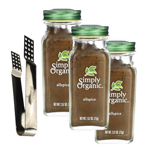 Moofin Simply Organic Allspice Allspice, 257 Oz - Allspice for Healthy Cooking with Moofin Silver SS Tea Bag Squeezer - Ideal for Soups Roasted Dishes, All Spice Flavor Enhancer - Pack of 3