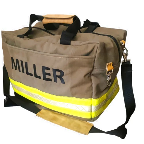 Handmade Firefighter Personalized Turnout Duffle Bag Custom Name Firefighter Gear Bag with Shoulder Straps Firefighter Decommissioned Bunker Gear Duffle Bag Reflective Stripes (Style 1)