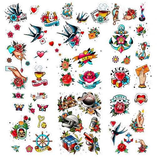 Roarhowl 51 tattoo sets,American retro tattoos, retro and innovative designs, beautiful small tattoos, temporary tattoos for adults and kids