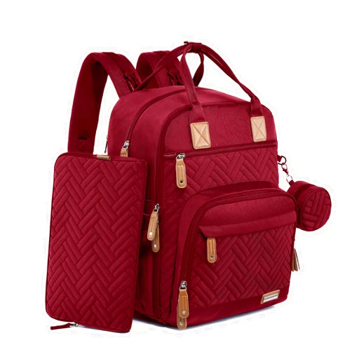 iniuniu Diaper Bag Backpack, 4 in 1 kit Large Unisex Baby Bags for Boys Girls, Waterproof Travel Back Pack with Diaper Pouch, Washable Changing Pad, Pacifier Case and Stroller Straps, Red