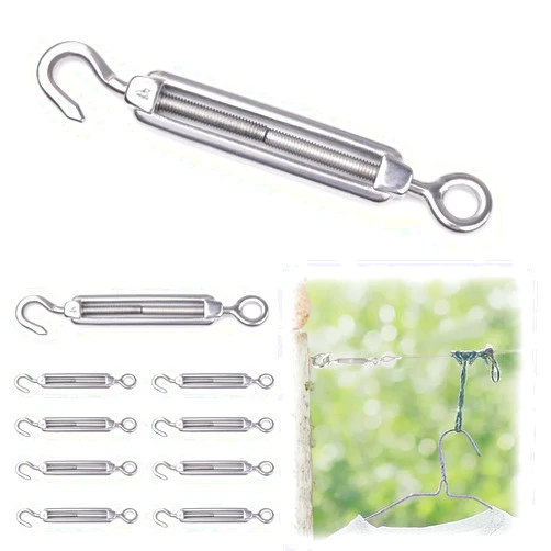 Muzata 10Pack M4 Hook and Eye Turnbuckle for Cable Wire Rope Tension Heavy Duty T304 Stainless Steel for DIY String Light Picture Hanging Tension Wire Kit CN09