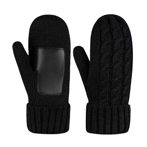 Brook + Bay Women's Cold Weather Mittens - Thick Cable Knit Fleece Lined Winter Mittens for Women - Warm Chunky Ladies Black Gloves
