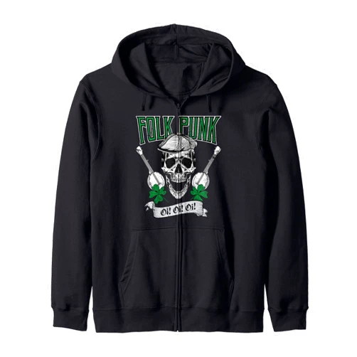 Oi Punk Rock 4 Life Merch Co. Irish Folk Punk Oi Punk Ska & Punk Rock for 80s Punks Zip Hoodie