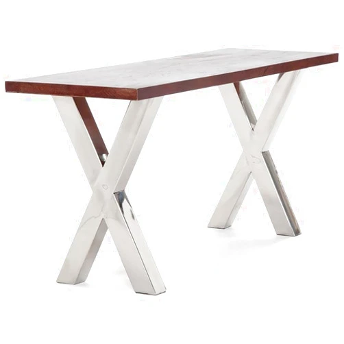 Finch Hamilton Metal Bench Polished Silver Trestle Legs Modern Living Furniture Solid Wood Seating for Dining Room or Hallway, Dark Walnut Brown