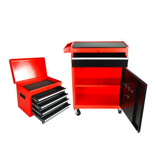 Cerbordy 5-Drawer 2 in 1 Rolling Tool Chest, Tool Storage Cabinet w/Drawers, Wheels, Detachable Top, Mechanic Tool Organizer Box for Garage, Workshop, Warehouse Red & Black Durable Lockable