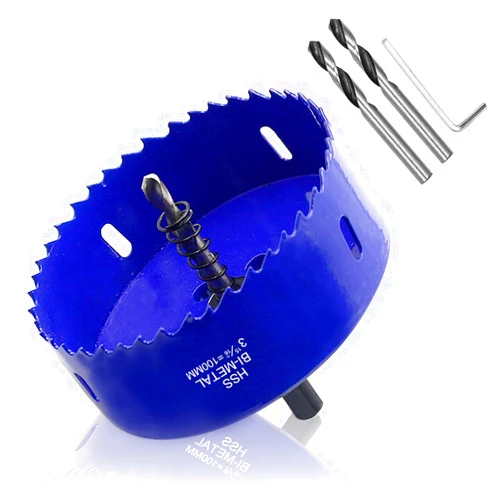 Luomorgo 4 inch Hole Saw (100mm), 1 1/4 inch Cutting Depth HSS Bi-Metal Hole Cutter with Hex Shank Drill Bit Adapter for Wood Cornhole Boards Plastic Drywall Fiberboard