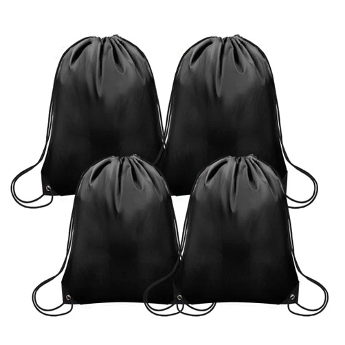 Grneric 4Pcs Drawstring Bags Bulk, Drawstring Backpack Polyester String Bag Cinch Bag for Gym Yoga Sports Party Short Trip （Black）