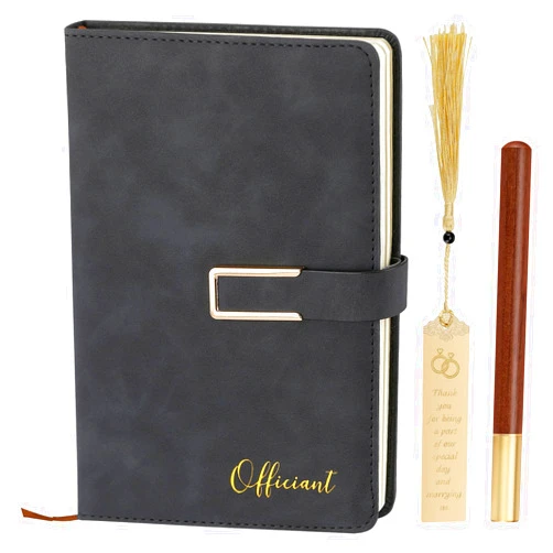 Sincerez Officiant Gift Set - Officiant book for ceremony, Wedding Officiant Gift and Gifts for Wedding day Officiant, Proposal Book/Binder for ceremony, Book set with bookmark, wooden pen and gift box (Black)
