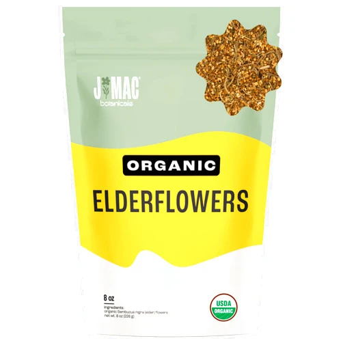 J Mac Botanicals Organic Elderflower, Herbal Tea - 16 ounces