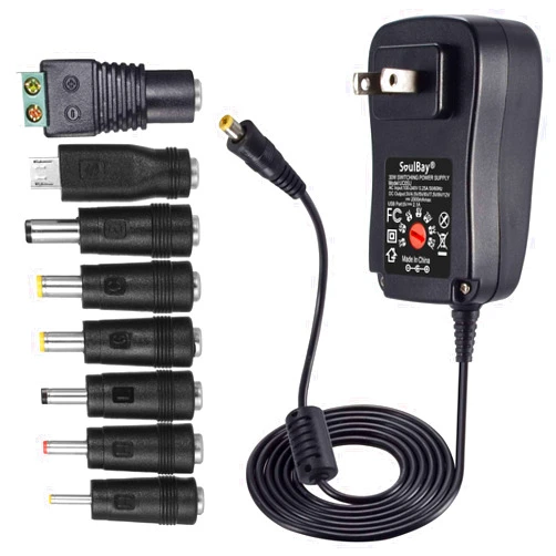 SoulBay 12V Power Supply Universal AC DC Adapter Charger with Adjustable Output 5V 9V 3V 6V 4.5V 7.5V 12 Volt 1A 1.5A 2A for LED Strip Light CCTV Camera BT Speaker GPS Webcam Router, 5 FT Cord, 30W