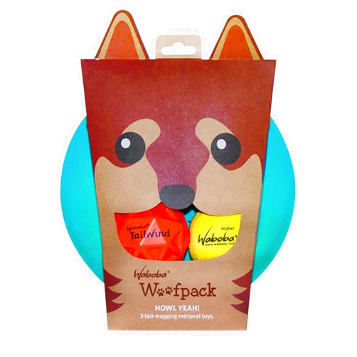 Waboba Woofgames Pet Dog Toys Set - Interactive Boredom Relief Toy Bundle with Rubber Flying Disk & Dog Balls, Throw & Fetch Toys for Puppies & Dogs - Multipack of 3 Toys